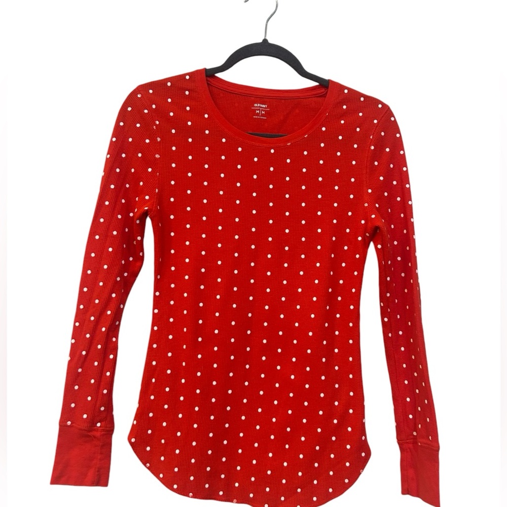 Red & White Polka Dot Waffle Shirt - Size Medium